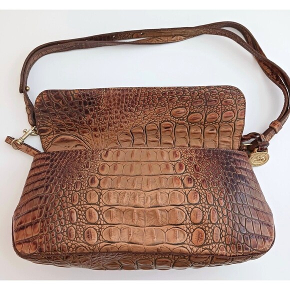VTG Y2K Brahmin Melbourne Croc Leather Flap Front Shoulder Bag 11X6 Dust Bag - Picture 8 of 12
